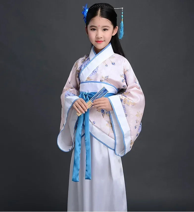 Ancient Chinese Dress Girls Children Kimono Traditional Ethnic Fan Students Chorus Dance Costume Japanese Yukata Kimono Style
