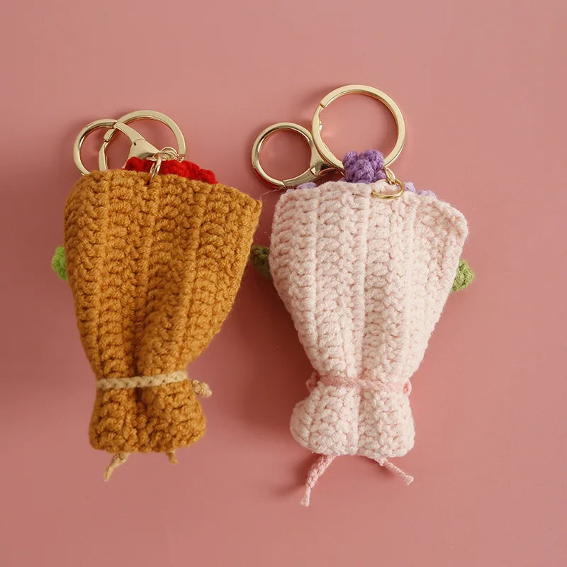 Exquisite Bouquet Series Crochet Keyrings Wholesale Handmaking Bouquet Keychain For Bag Pendant Knitting Flower Keyrings Custom