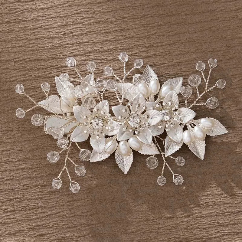 Fashion Pearl Flower Clip Silver Color Hair Combs Wedding Bridal Jewelry Accessories Headpieces For Woman Bride Hair Ornaments