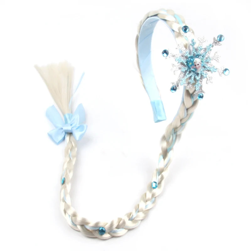New Frozen Series Elsa Headband For Girls Snow Wig Braid Rhinestones Crown Hairband Birthday Party Princess DIY Hair Accessories