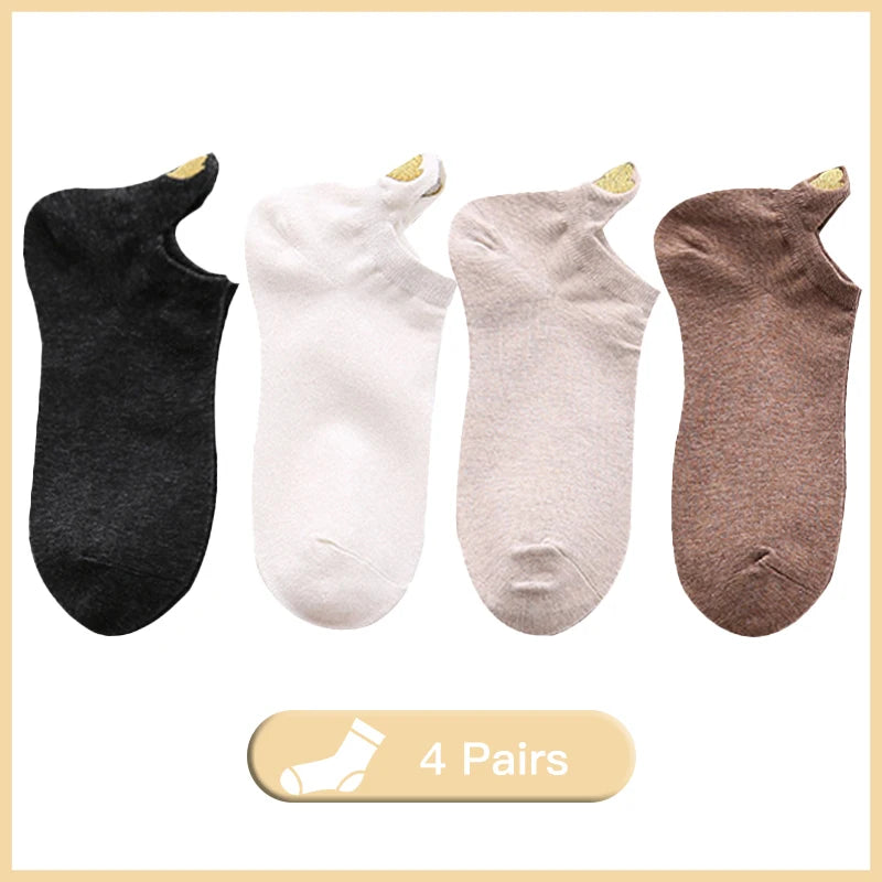4 Pairs Lot Fashion Socks Women 2026 New Spring Cotton Color Novelty Girls Cute Heart Embroidery Casual Funny Ankle Socks Pack