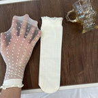 3 Pair Summer Ultra-Thin Lace Mid Tube Socks Breathable Comfortable Fashionable Sweet Lace Lolita Style Pleated Side Casual Sock