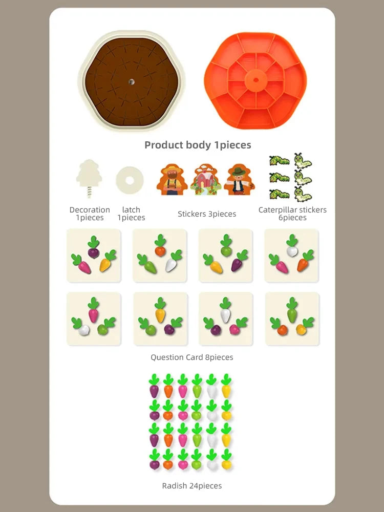 Children's Pull Radish Toy Fun Tabletop Carrot Harvest Game Teaching Aids Shape Sorting Matching Early Education Toys for Babies