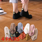 4 Pairs Lot Fashion Socks Women 2026 New Spring Cotton Color Novelty Girls Cute Heart Embroidery Casual Funny Ankle Socks Pack
