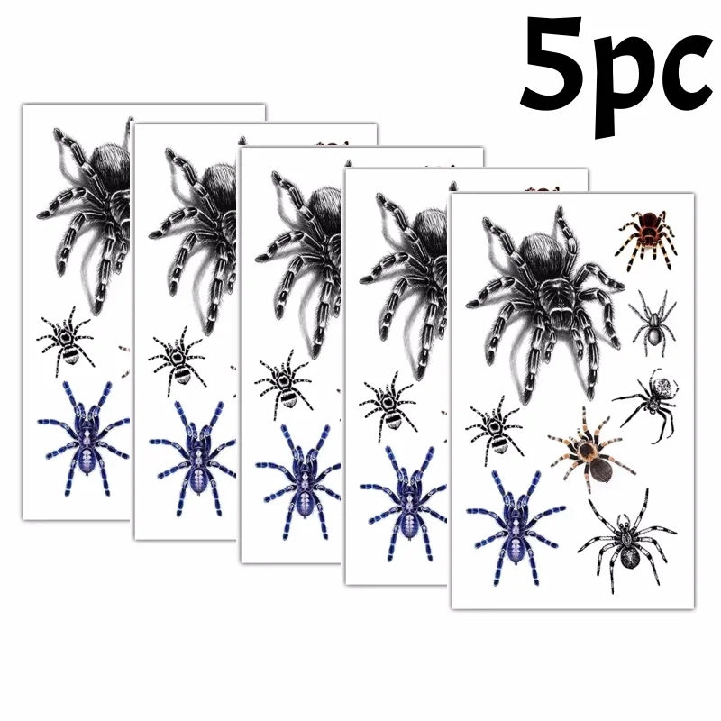 Halloween Spider Temporary Tattoo Stickers Waterproof Fake Scary Tattoo Sticker for Party Festival Body Face Arm Makeup 8pattern