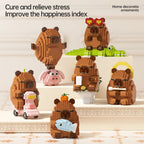 "Cute Capybara Block Figure - Desktop Decor Model with Orange Accessory | Meme Lover's Collectible"