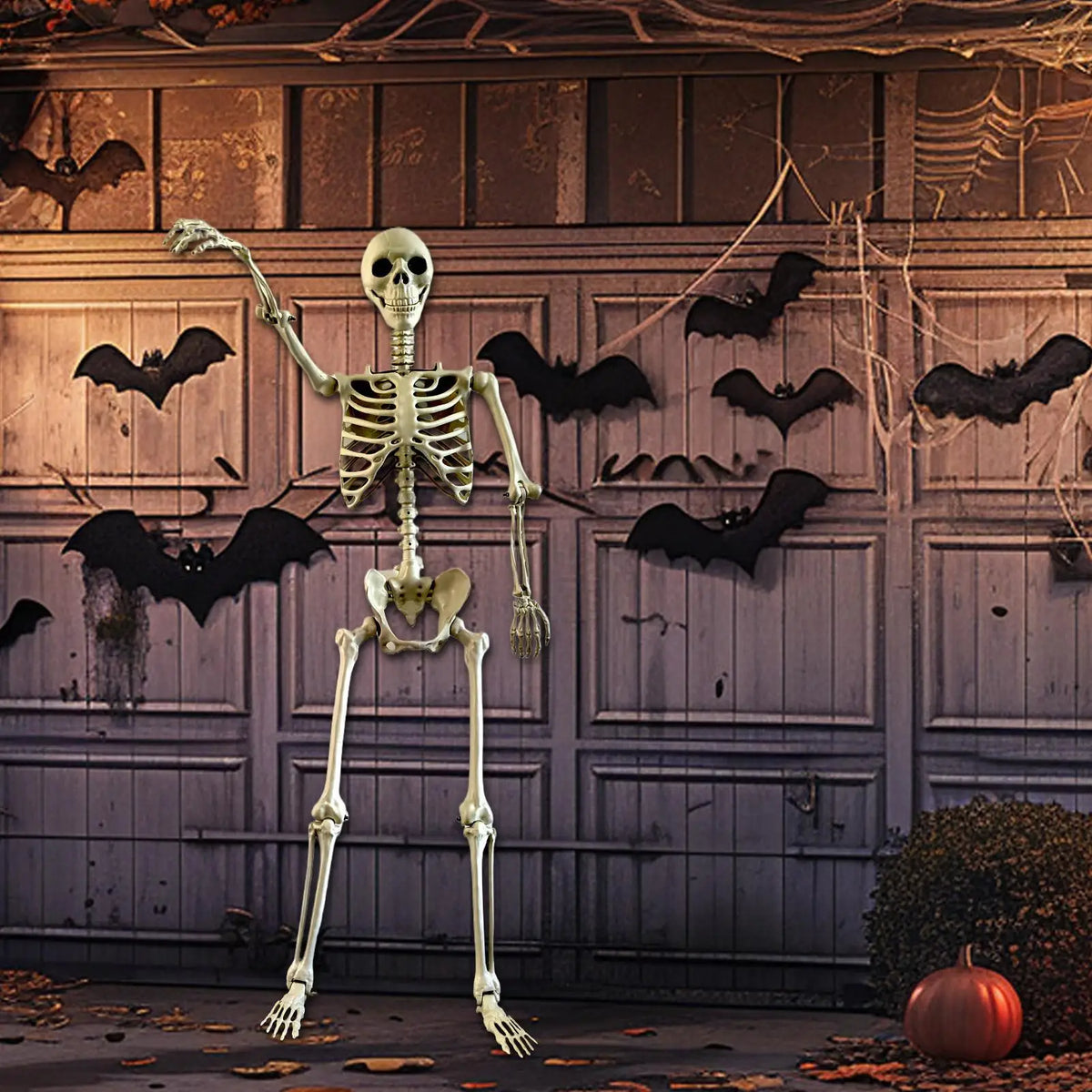 Halloween Skeleton Life Size Human Skeleton with Posable Joints Weather-Resistant Garden Decor Spooky Photo Props for Holiday