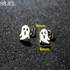 Punk Halloween Earring Black Stainless Steel Ghost Pirate Skull Stud Earrings Women Men Goth Pumpkin Spider Bat Ear Jewelry Gift