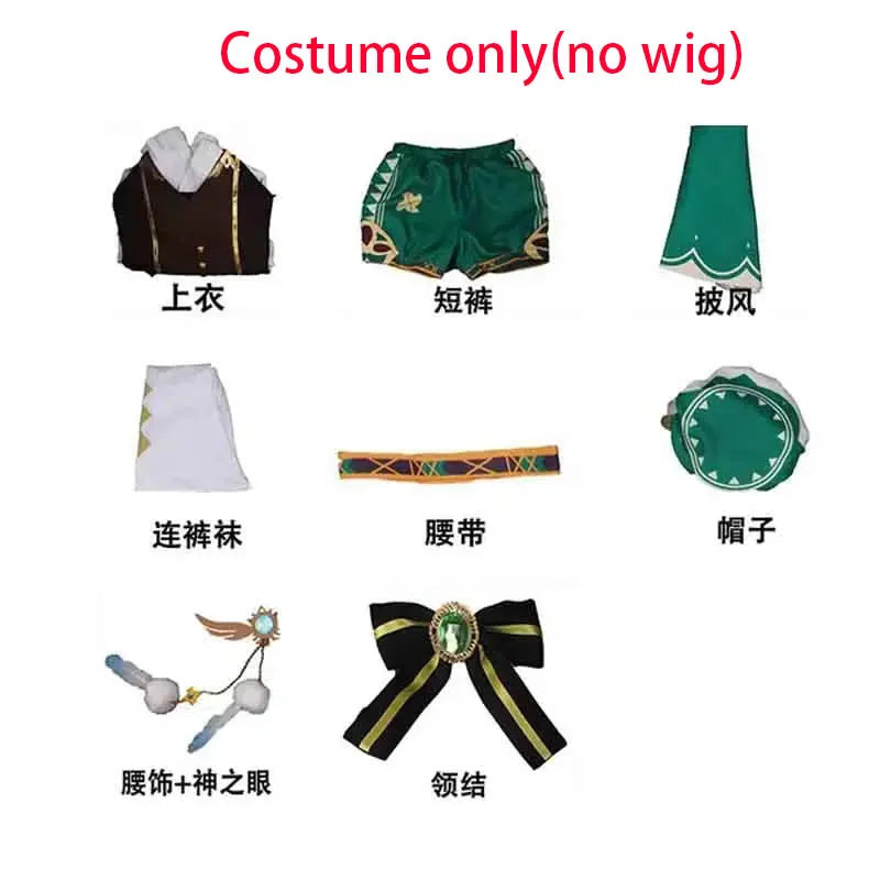 Venti Cosplay Costume Vest Shorts Hat Stockings Venti Outfits Barbatos Wendi Windy Outfits Anime Comic Con