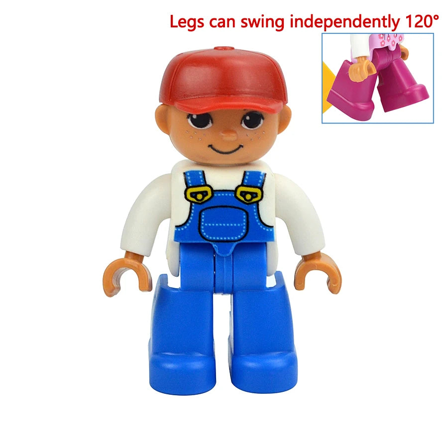 Big Size Figures Building Block Doll Family Farmer Pirate Worker Doctor Policemen Large Brick Compatible Build House Duploes Toy