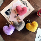 Heart Plush Pompom Keychain Set | Leopard Print Love Hair Ball | High-Quality Fluffy Faux Fur for Car Keys Bags Gifts