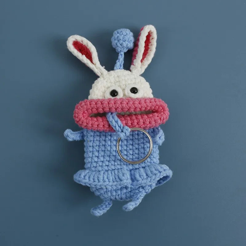 Cute Fruit Series Sausage Mouth Doll Crochet Keychains Custom Knitting Bag For Car Keys Holder Funny Doll Bag For Keys Storage