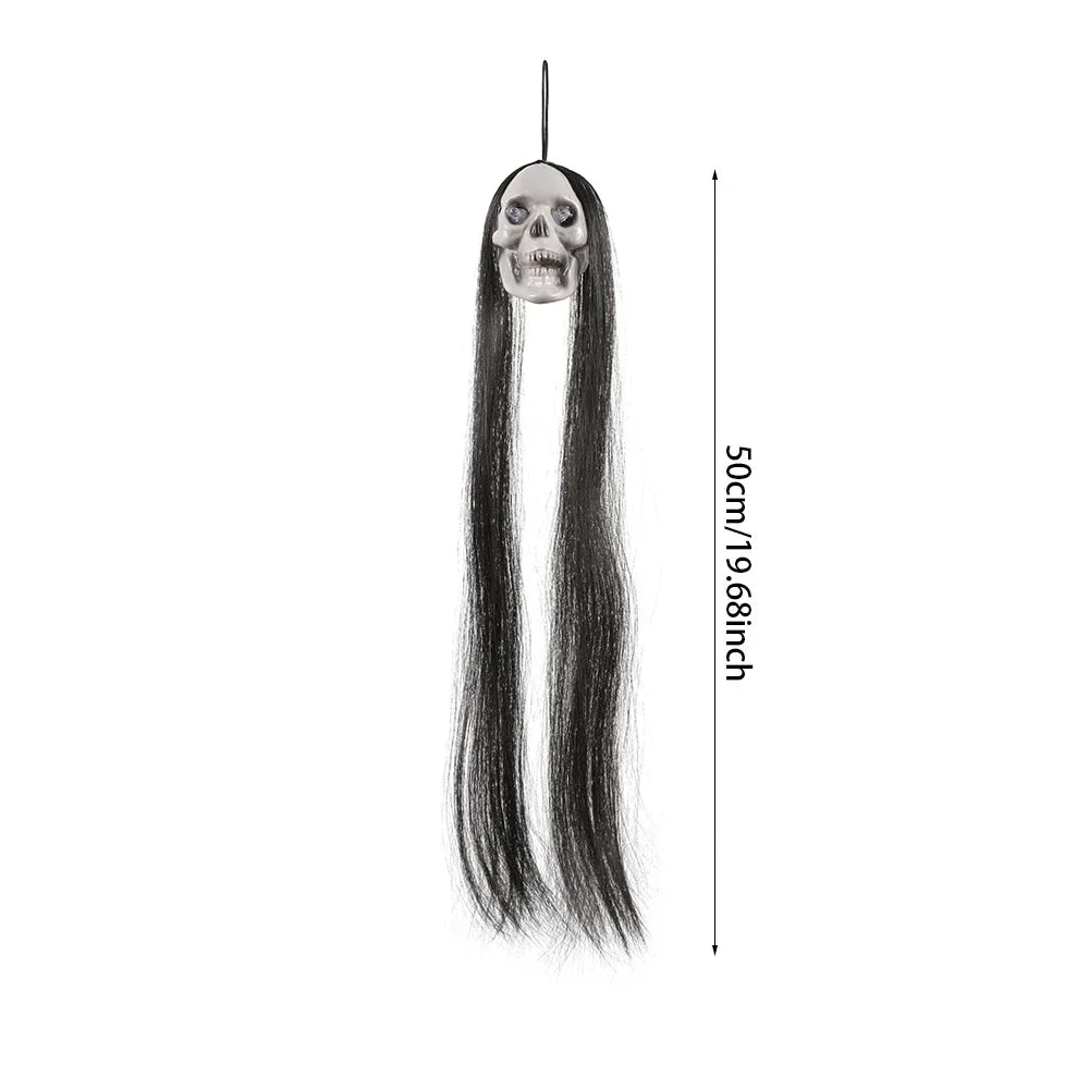 Glowing Eyes Halloween Hanging Ghost Skeleton Prop Long Hair Decoration for Indoor Outdoor Haunted House Party Spooky Display