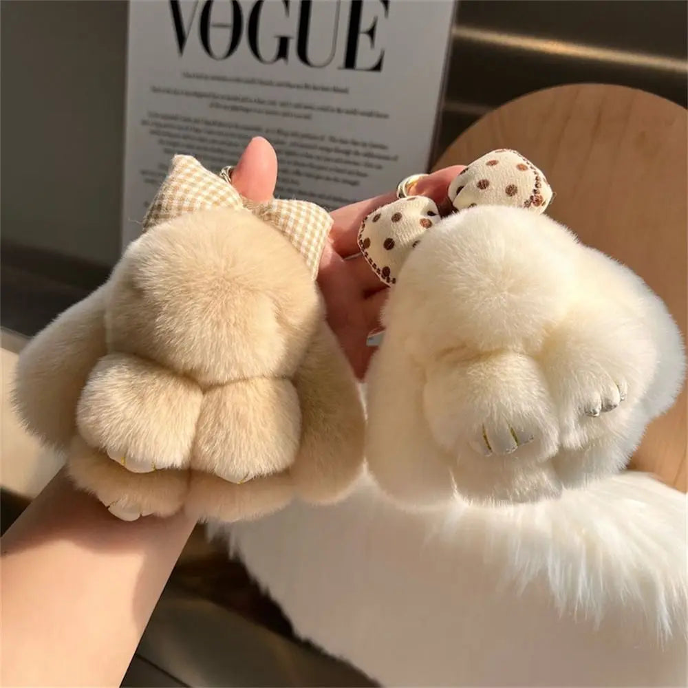 Plush Key Chains Bag Hanging Pendant Car Key Ring Mini Rabbit Hair Bow Bag Strap Cute Bunny Couple Keychain