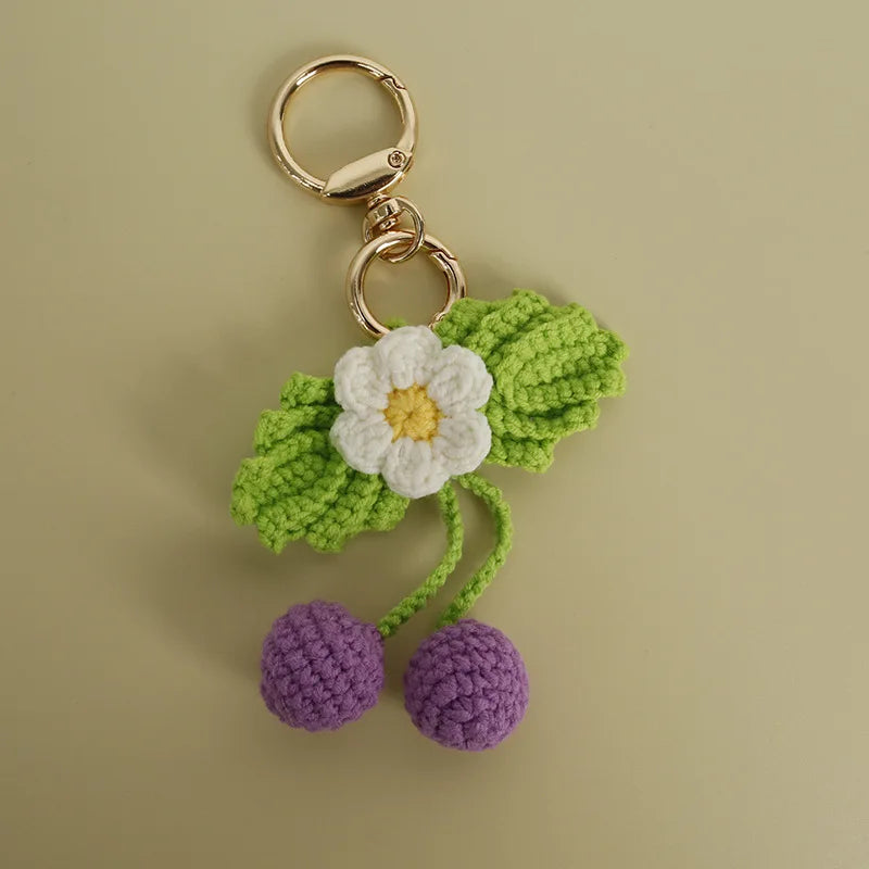 Cute Fruit Series Crochet Keychain Handmaking Knitted Strawberry Keyrings Cute Cherry Keyrings For Bag Pendant Custom Accessory