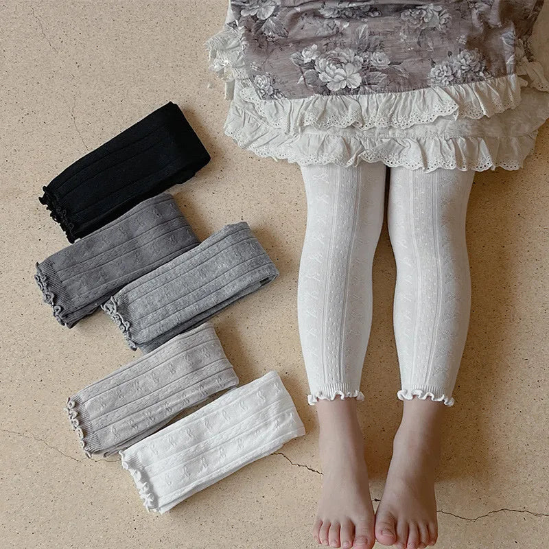 Spring Warm Girls Pants Solid Color Cotton Baby Leggings Lace Flower Skinny Pants Girl Leggings Children Trousers