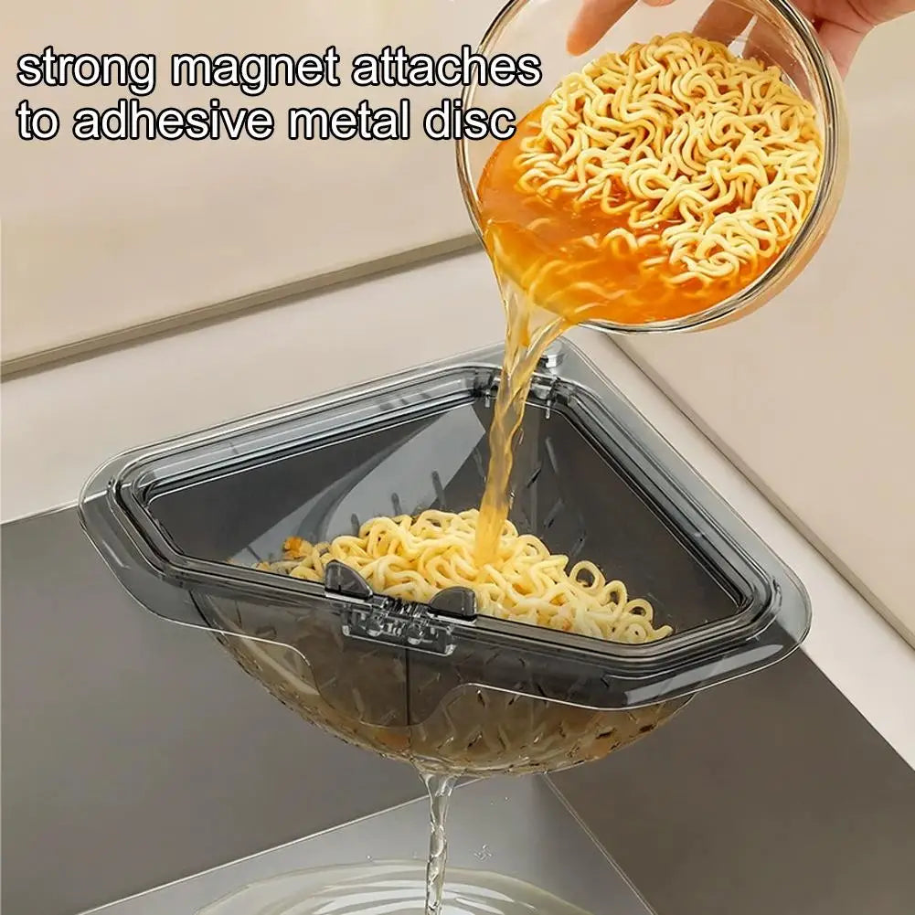 Magnetic Sink Strainer Triangle Drain Basket Food Catcher Kitchen Scrap Filter Vegetable Fruit Waste Drainage Corner Basket