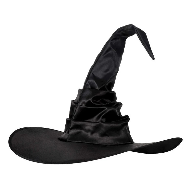 Halloween Witch Hat Black Folds Wizard Hats for Women Men Masquerade Party Carnival Costume Cosplay Props Halloween Decorations