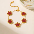 White Black Red Green Shell Five Leaf Flower Stainless Steel Ladies Bracelet Simple for Woman Party Birthday Jewelry Gift Clover