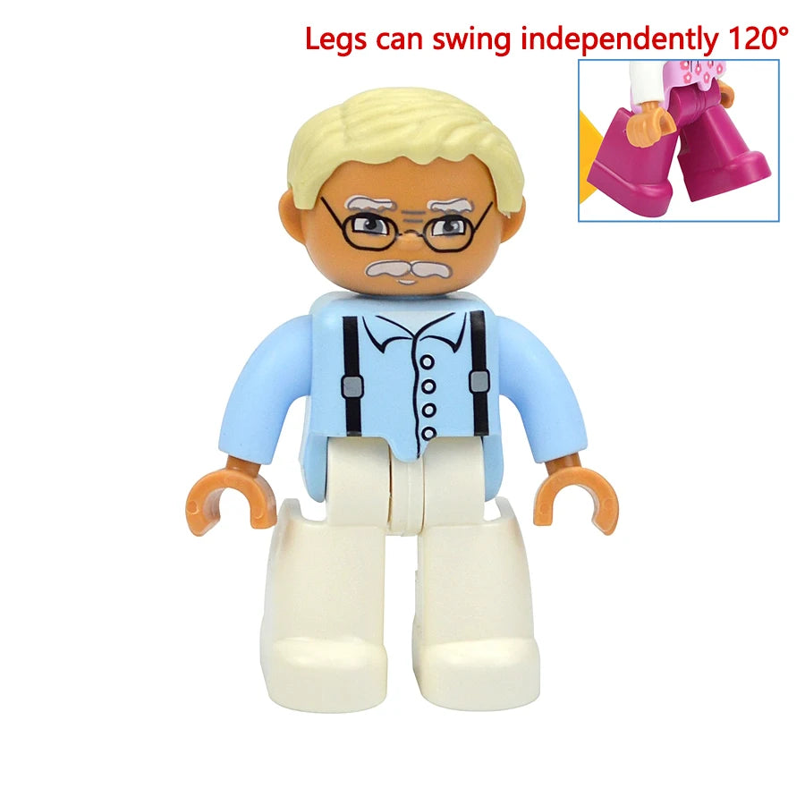 Big Size Figures Building Block Doll Family Farmer Pirate Worker Doctor Policemen Large Brick Compatible Build House Duploes Toy