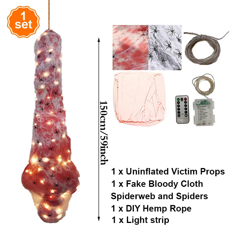 Horror Halloween Outdoor Decoration 59inch Creepy Corpse Props Set Scary Fake Bloody Body Bag Haunted House Hanging Decorations