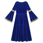 Girls Medieval Renaissance Princess Costume Velvet Long Flare Sleeve Vintage Dress Gown Carnival Party Cosplay Dress Up