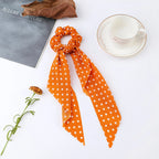Fashion Flower Print Bow Satin Long Ribbon Ponytail Scarf Tie Scrunchies Women Girls Elastic Bands Hair Accessories