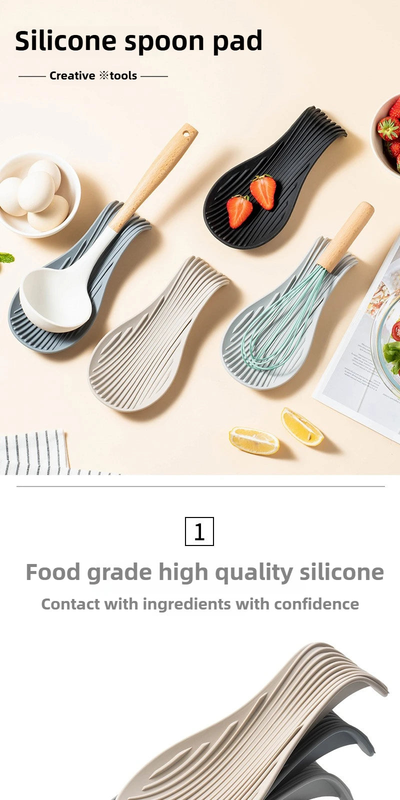 Silicone Kitchenware Tray, Kitchen Spatula, Soup Spoon, Silicone Spoon Holder, Household Thick Insulated Silicone Spoon Pad