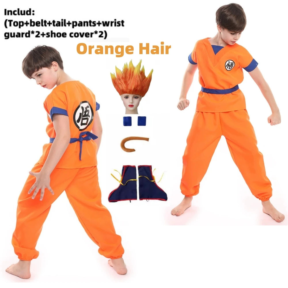 Boys Girls Halloween Son Goku Cosplay Costumes For Kids Outfit Bodysuit Men Krillin Training Clothes Saiyan Outfits Wig Dress Up