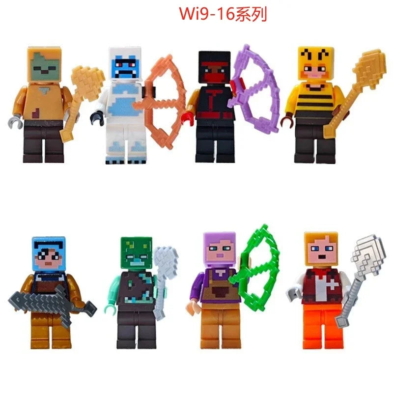 8pcs/lot Minecrafte Creeper Small Building Blocks EnderDragon DIY Steve Cube Skeleton Horse Figures Mini Building Block For Kids