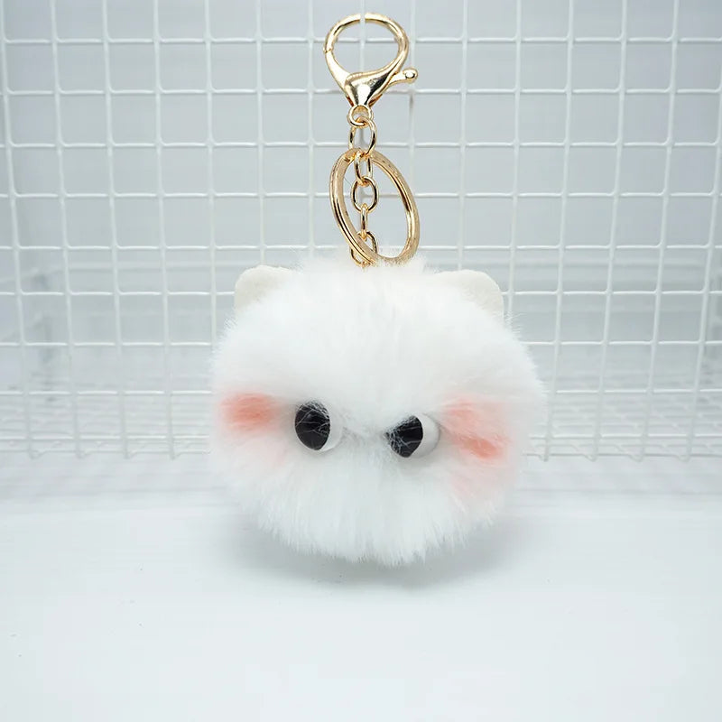Blush Cat Ball Original Design Cartoon Handmade Plush Pendant Cat Keychain Girly Gift for Girls