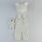 3pcs/sets Newborn Photography Clothing Hand-woven Romper Pants Bear Hat and Bear Dolls Decor Props Baby Photoshoot Outfits
