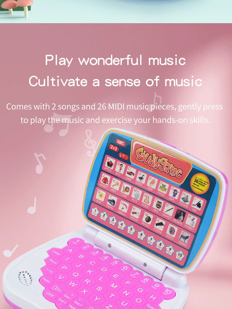 English Learning Small Laptop Toy for Children.Kids. Boys and Girls Computer for Aphabet ABC.Numbers.Words.Spelling.Maths.Music