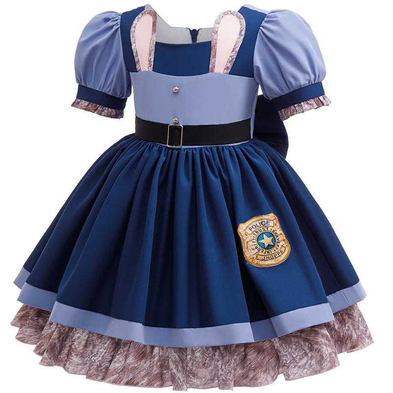 Girls Judy Bunny Police Officer Dress Disney Zootopia 2 Bunny Costume for Kids Cosplay Dress With Accessories Fancy Outfits