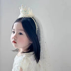 1PC Princess Crown Veil Headbands,Sparkly Tulle Hair Accessories,Pink White Sequin Party Headwear,Cute Girl's Dress Up Headbands