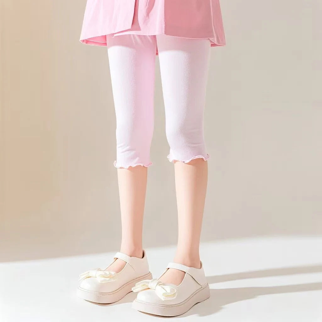 Summer Ultra-Thin Stretch Tights for Girls Aged 1-3, 3-5, and 5-7, Children's Style Slim 7/8 Length Leggings