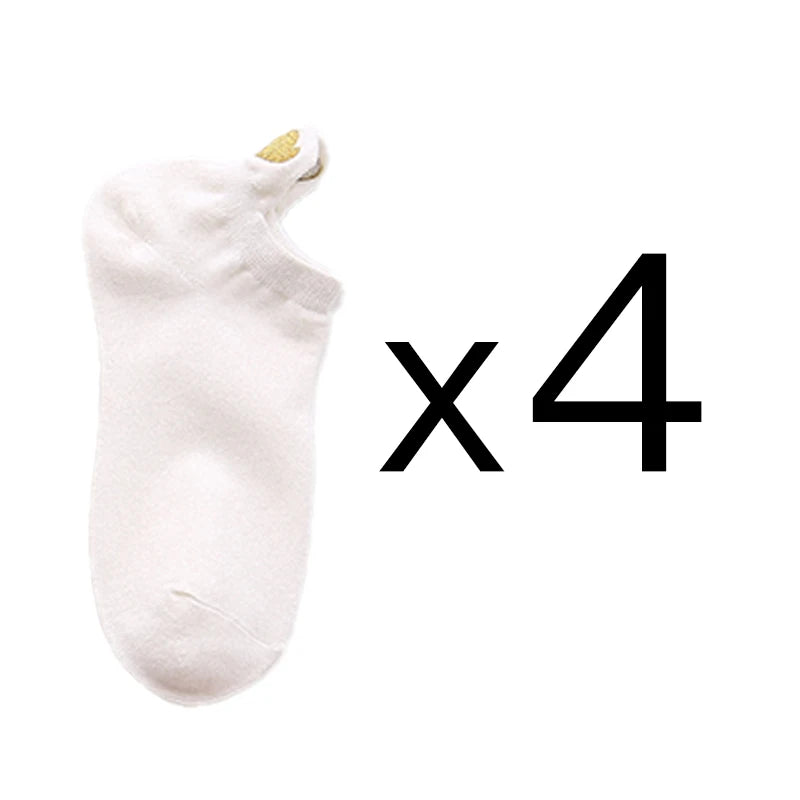 4 Pairs Lot Fashion Socks Women 2026 New Spring Cotton Color Novelty Girls Cute Heart Embroidery Casual Funny Ankle Socks Pack