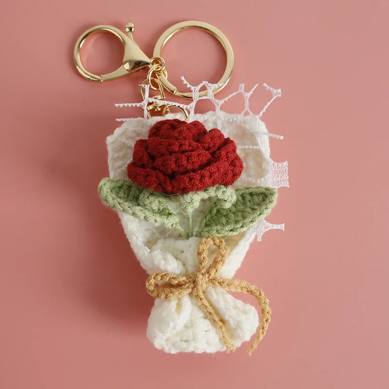 Exquisite Bouquet Series Crochet Keyrings Wholesale Handmaking Bouquet Keychain For Bag Pendant Knitting Flower Keyrings Custom