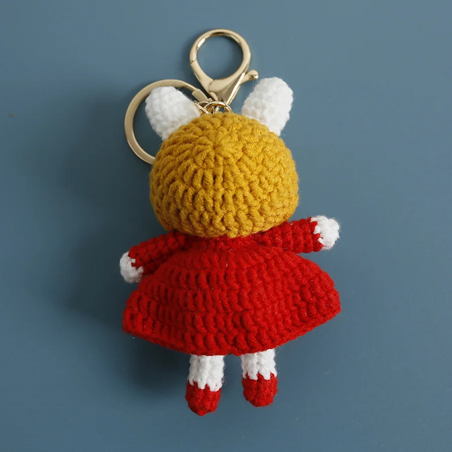 Cute Mushroom Rabbit Crochet Keychains Handmaking Crochet Cartoon Rabbit Doll Keyring For Bag Pendant Knitted Animal Doll Custom