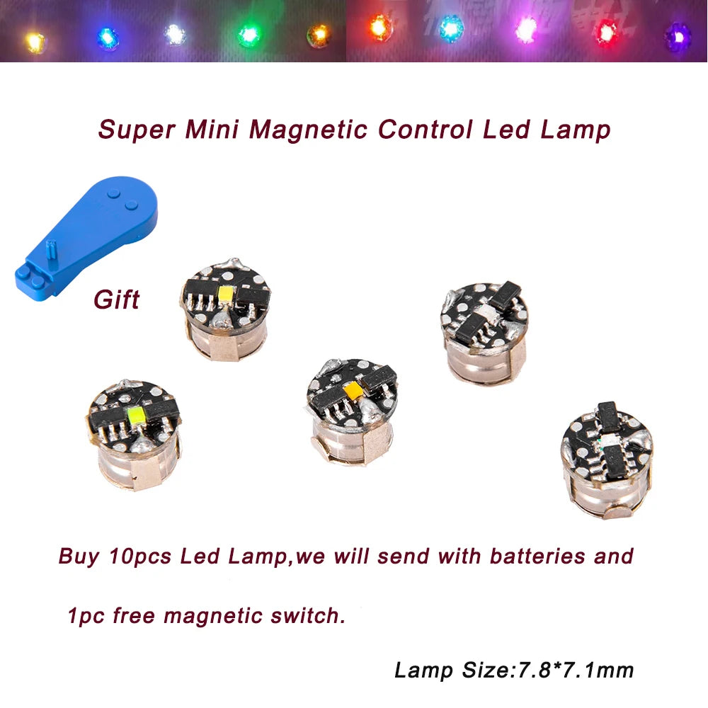 10pcs Super Mini Magnetic Led Lamp Toys 7.8mm *7.1mm DIY Model Making General Model Plus Light with Batteries and 1pc Magnet