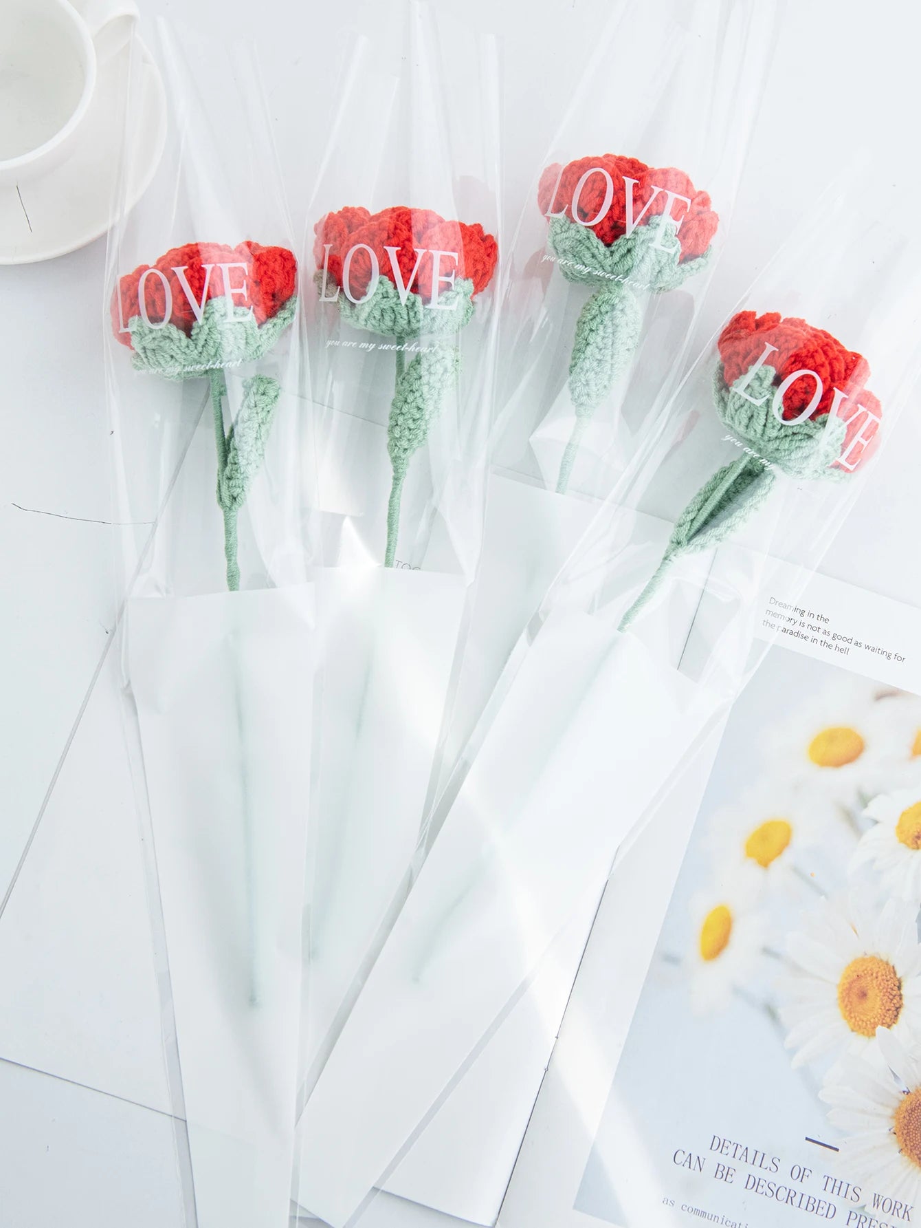 1/4pcs Artificial Handmade Crochet Rose Finish Product Outdoor Garden Arch Wedding Bridal Bouquet Home Bonsai Party Diy Gift Box