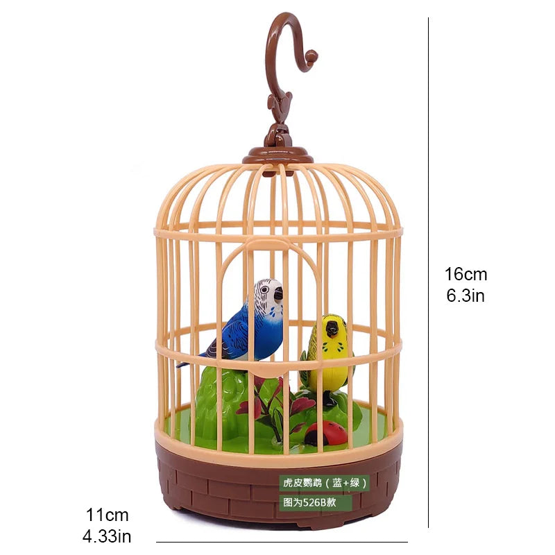 Simulated voice controlled toy bird cage, fake bird, electric ornament that senses calls and moves, parrot decoration