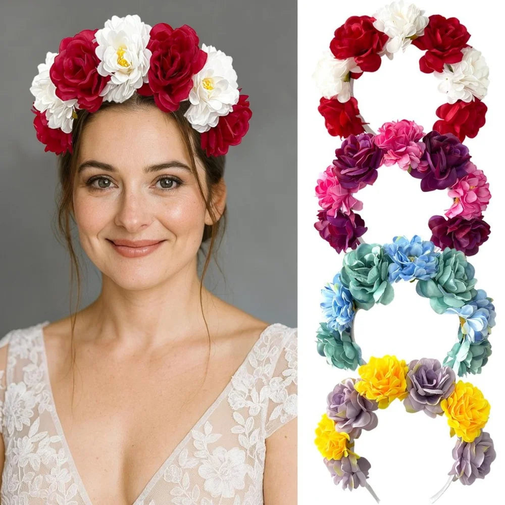 Artificial Floral Headband Flower Crown For Women Girls Bohemian Wedding Party Hair Accessories Boho Festival Photography Props