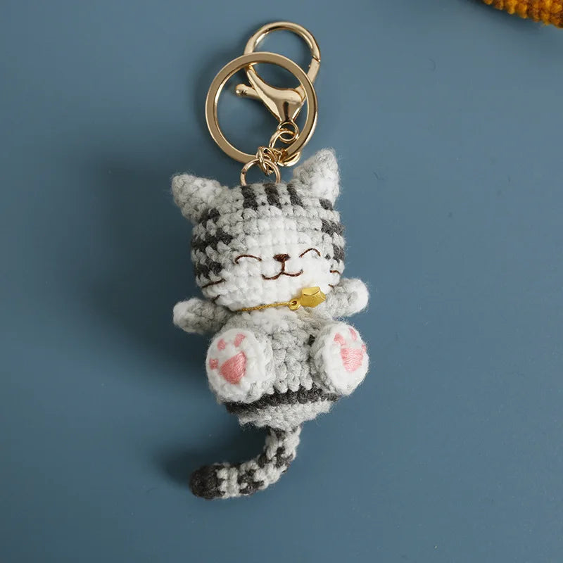 Exquisite Kitten Doll Crochet Keychain For Bag Pendant Knitted Small Cat Doll Keyrings Cute Kitten Keychain Custom Accessories