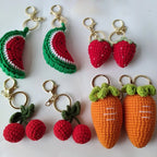 Cute Fruit Series Crochet Keychain Handmaking Knitted Strawberry Keyrings Cute Cherry Keyrings For Bag Pendant Custom Accessory