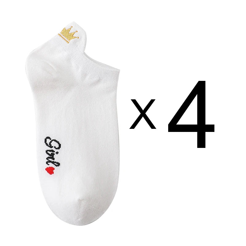 4 Pairs Lot Fashion Socks Women 2026 New Spring Cotton Color Novelty Girls Cute Heart Embroidery Casual Funny Ankle Socks Pack