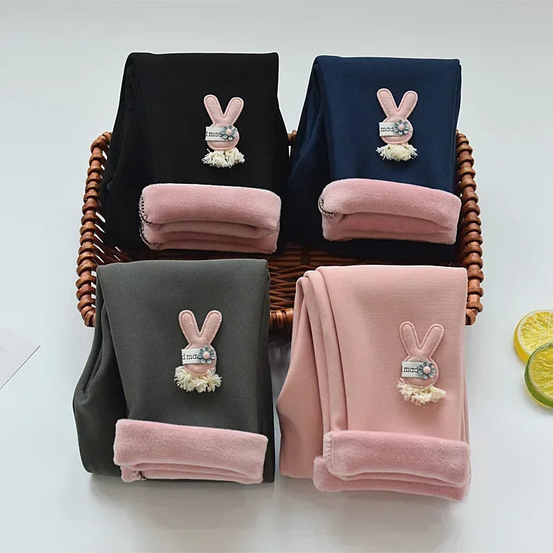 Kids Leggings Cartoon Rabbit Cashmere-Style Leggings Baby Girl Winter Pants Soft Kids' Autumn Wear