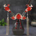 Chinese Hanfu Hair Stick Hairpin Earrings Hair Accessories Set Long Fringed Vintage Hairpin Flower Handmade Wedding Hair Jewelry