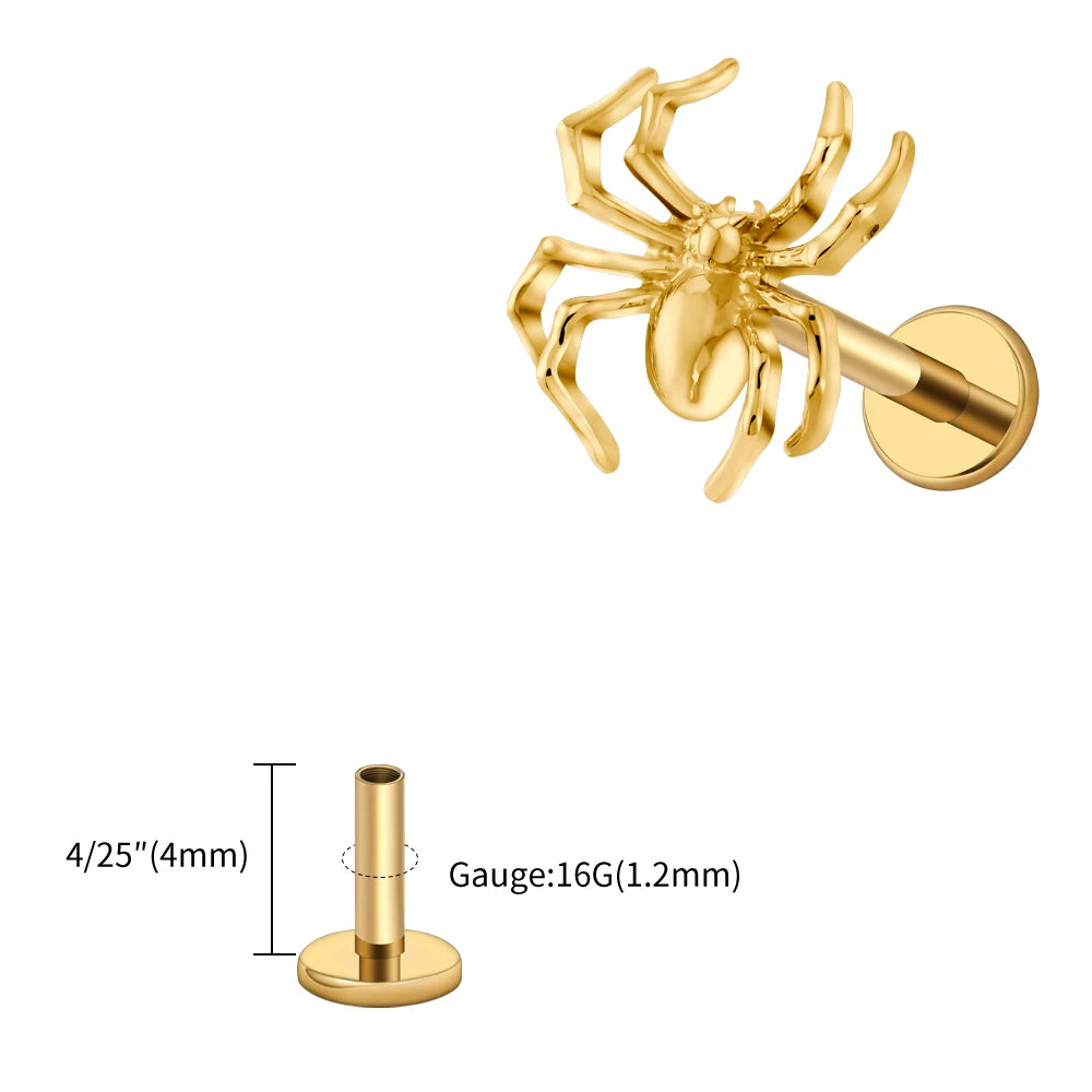 Right Grand ASTM F136 Titanium Spider Labret Lip Ring Tragus Cartilage Conch Flat Helix Stud Earring Halloween Piercing Jewelry