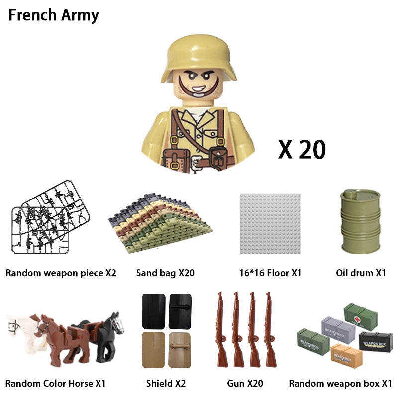 40/set World War II military building blocks National army soldier Character weapon assembly building block Children's toy gifts